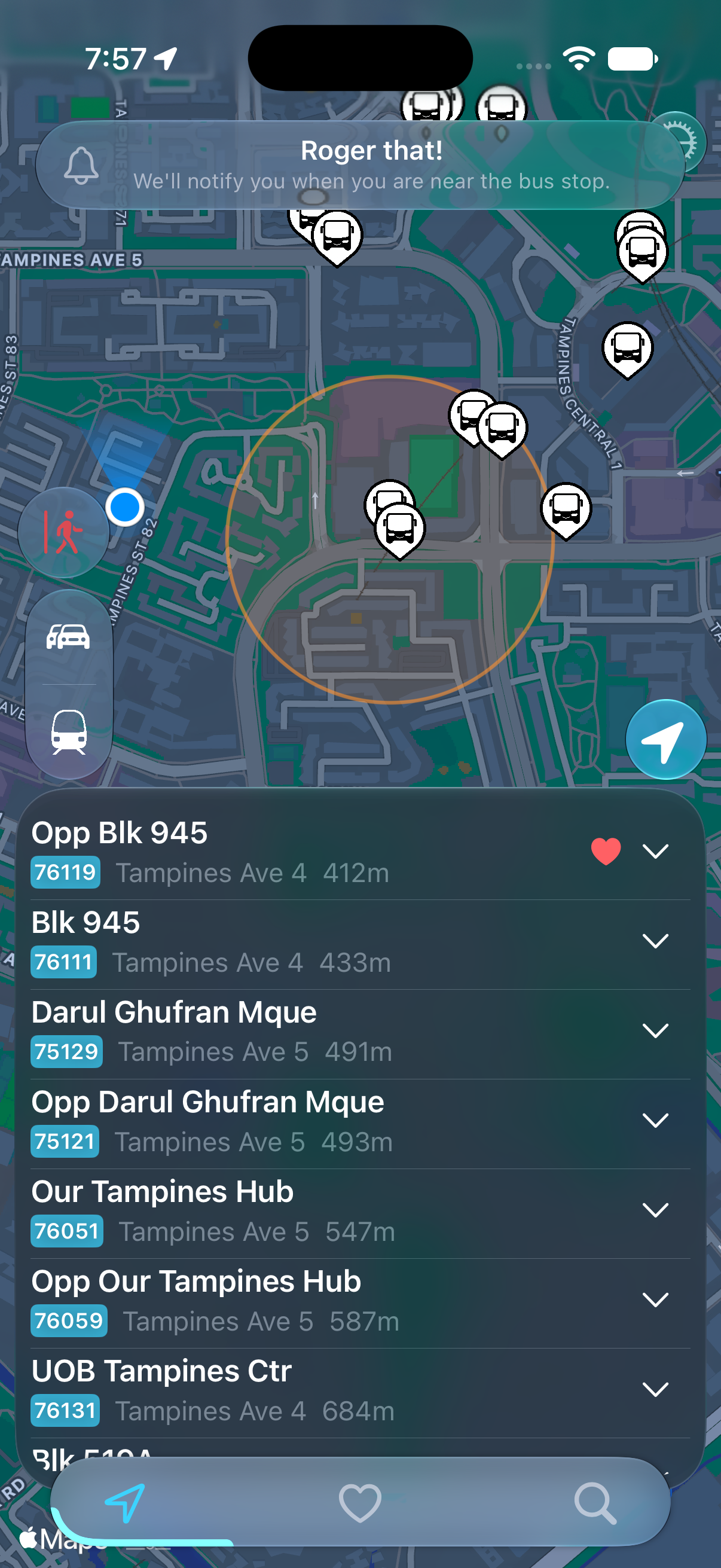 BusSing confirms that an alight reminder is active