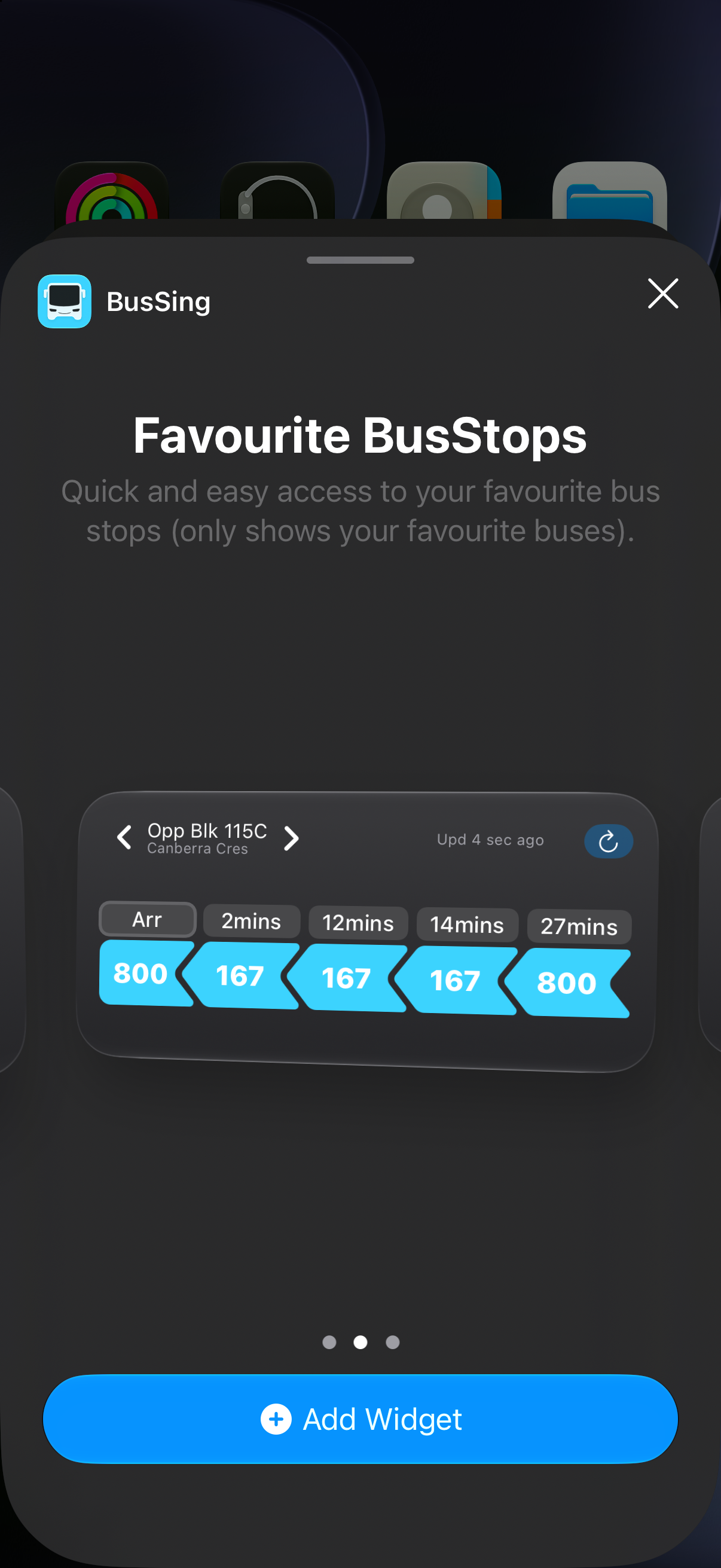 Choose a BusSing widget layout and use the same size for both stops.